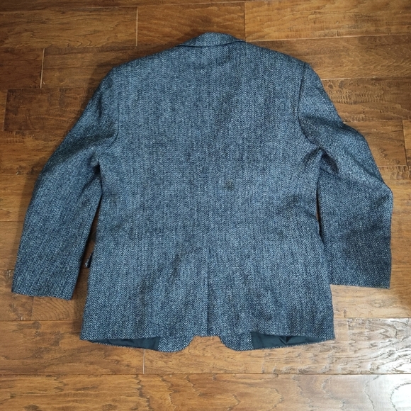 Harris Tweed Handwoven Scottish Wool Blazer 44R Leishman Gray Herringbone Union - Picture 3 of 9